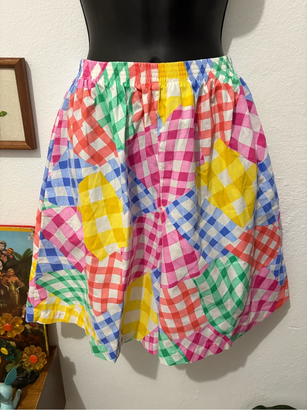 Women’s Vintage High Waisted Colorful Gingham Patchwork Cottagecore Shorts